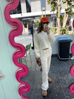 White Fleece Lined Cropped Sweatshirt