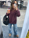 Plum Fleece Lined Oversized Sweatshirt
