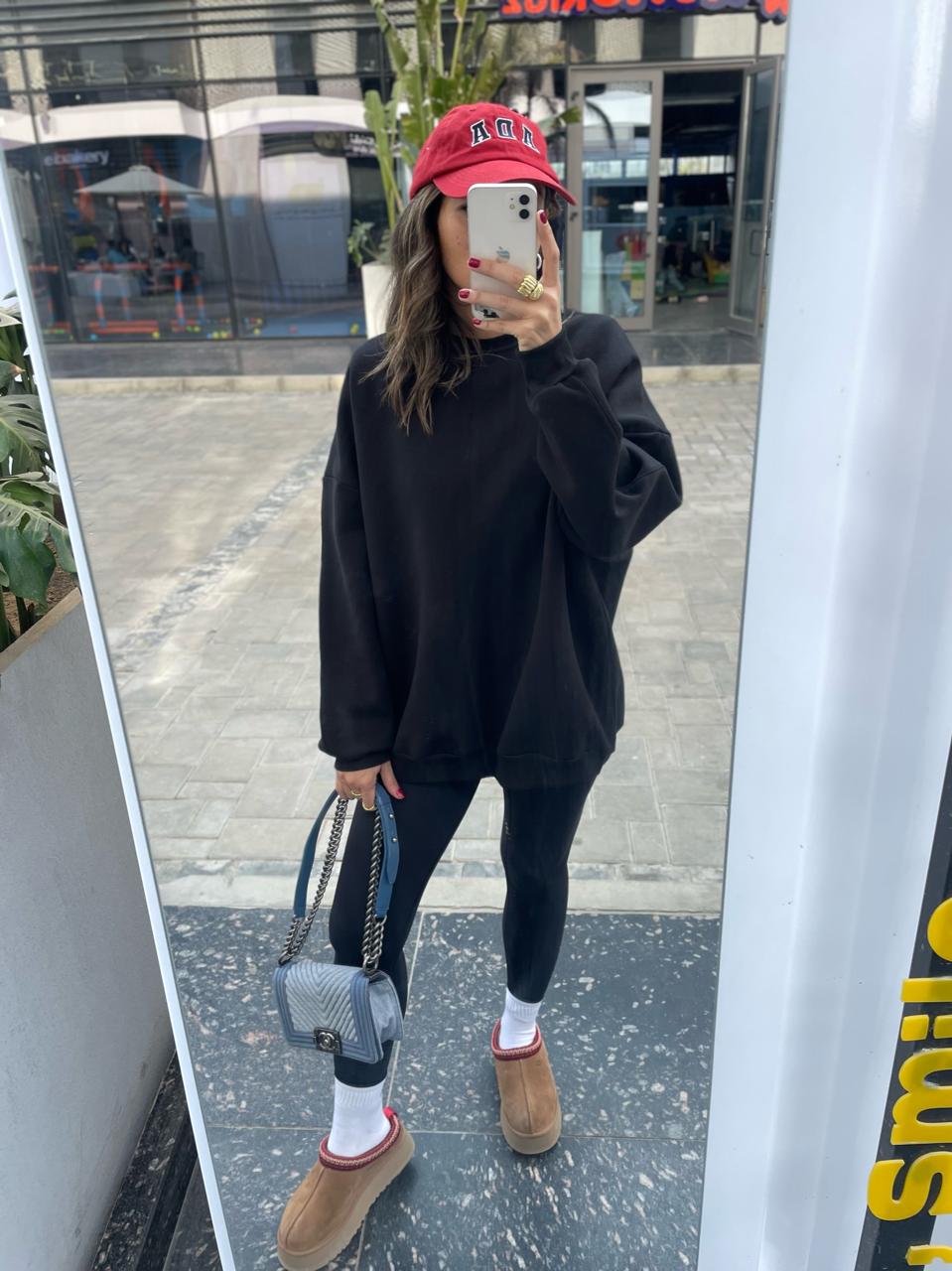 Black Fleece Lined Oversized Sweatshirt