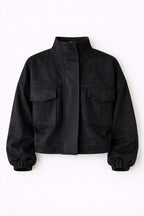 Black Funnel Neck Suede Jacket