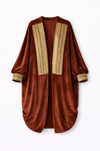 Brown Embellished Velvet Kimono