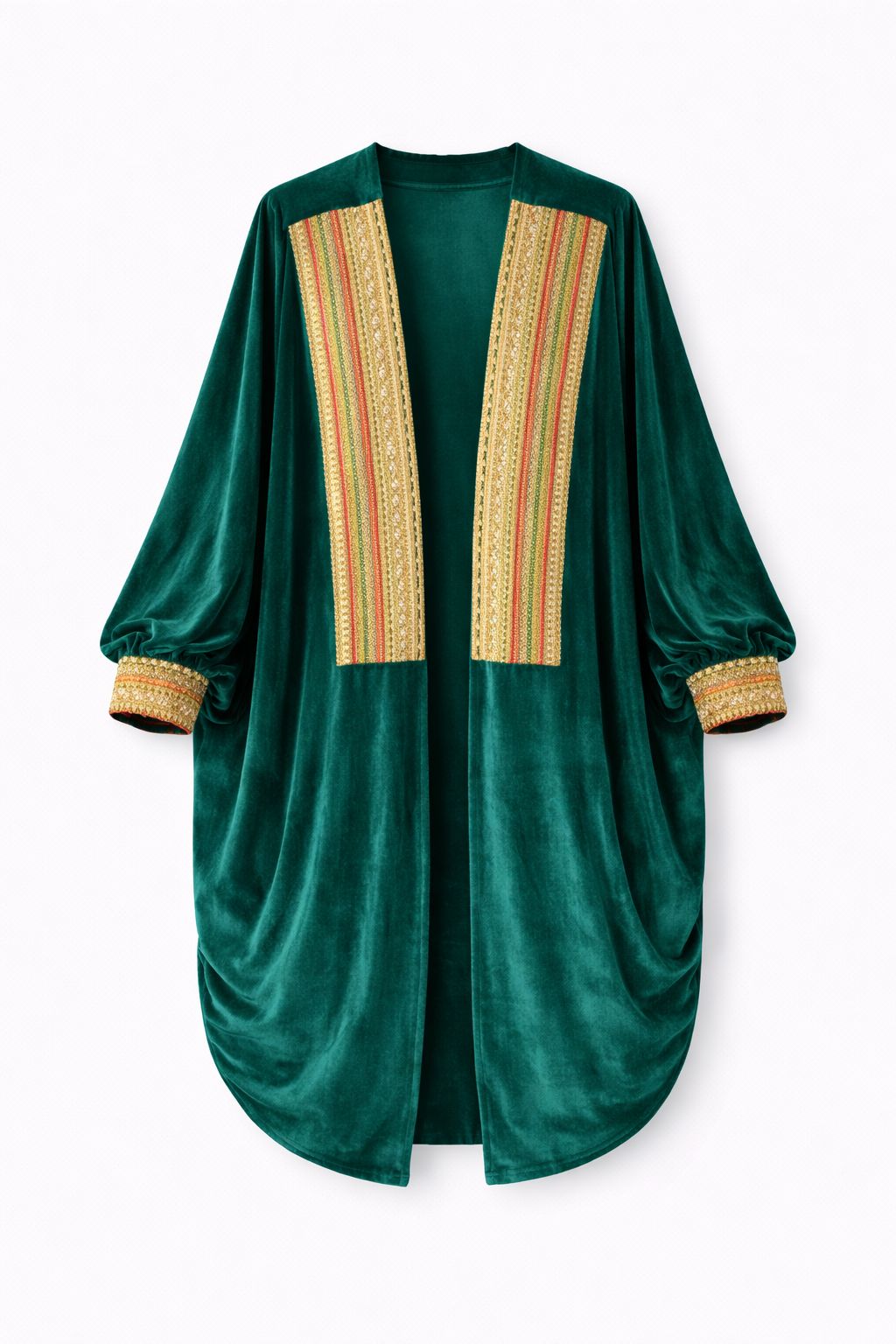 Turquoise Embellished Velvet Kimono