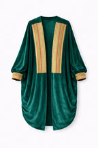 Turquoise Embellished Velvet Kimono