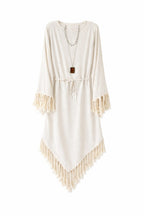 Beige linen Bohemian Poncho Dress