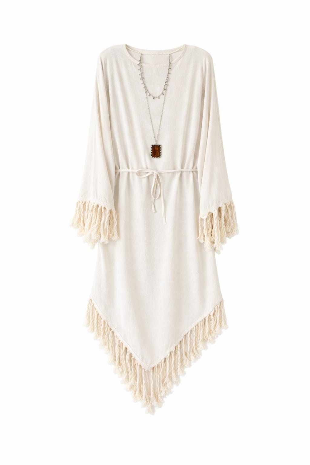 Beige linen Bohemian Poncho Dress