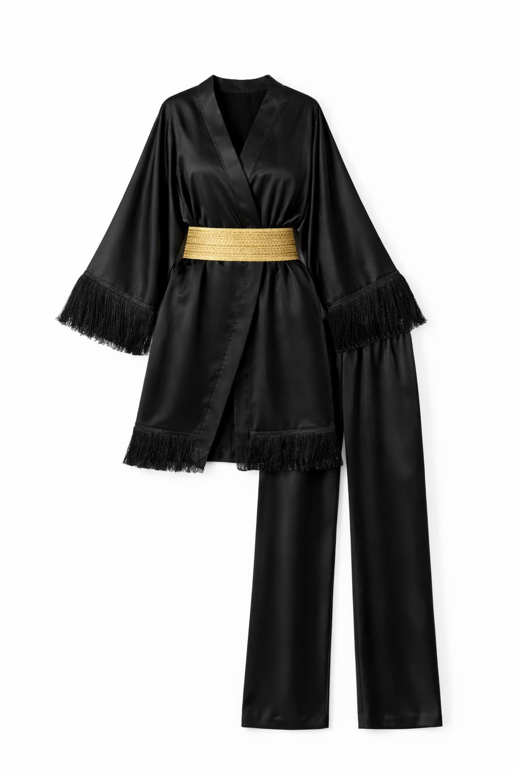 Black satin with detachable belt Kaftan