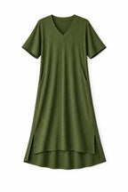 Olive Ribbed Flowy Dress