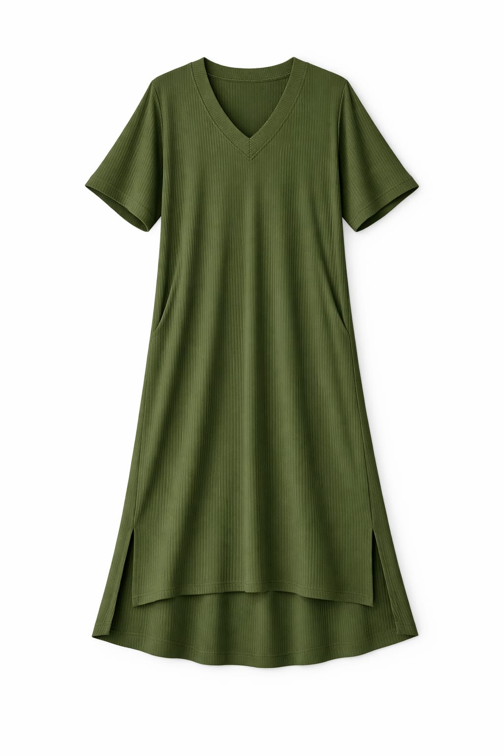 Olive Ribbed Flowy Dress