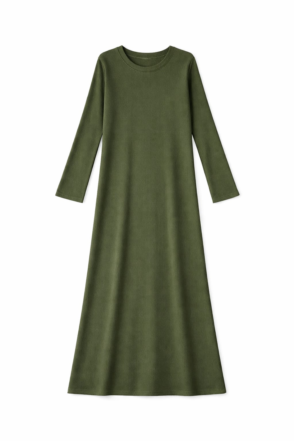 Olive Crew Neck Ribbed Dress