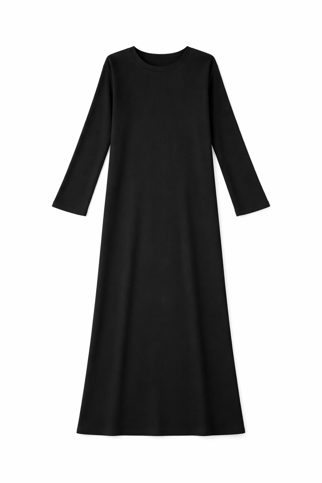 Black Crew Neck Ribbed Dress