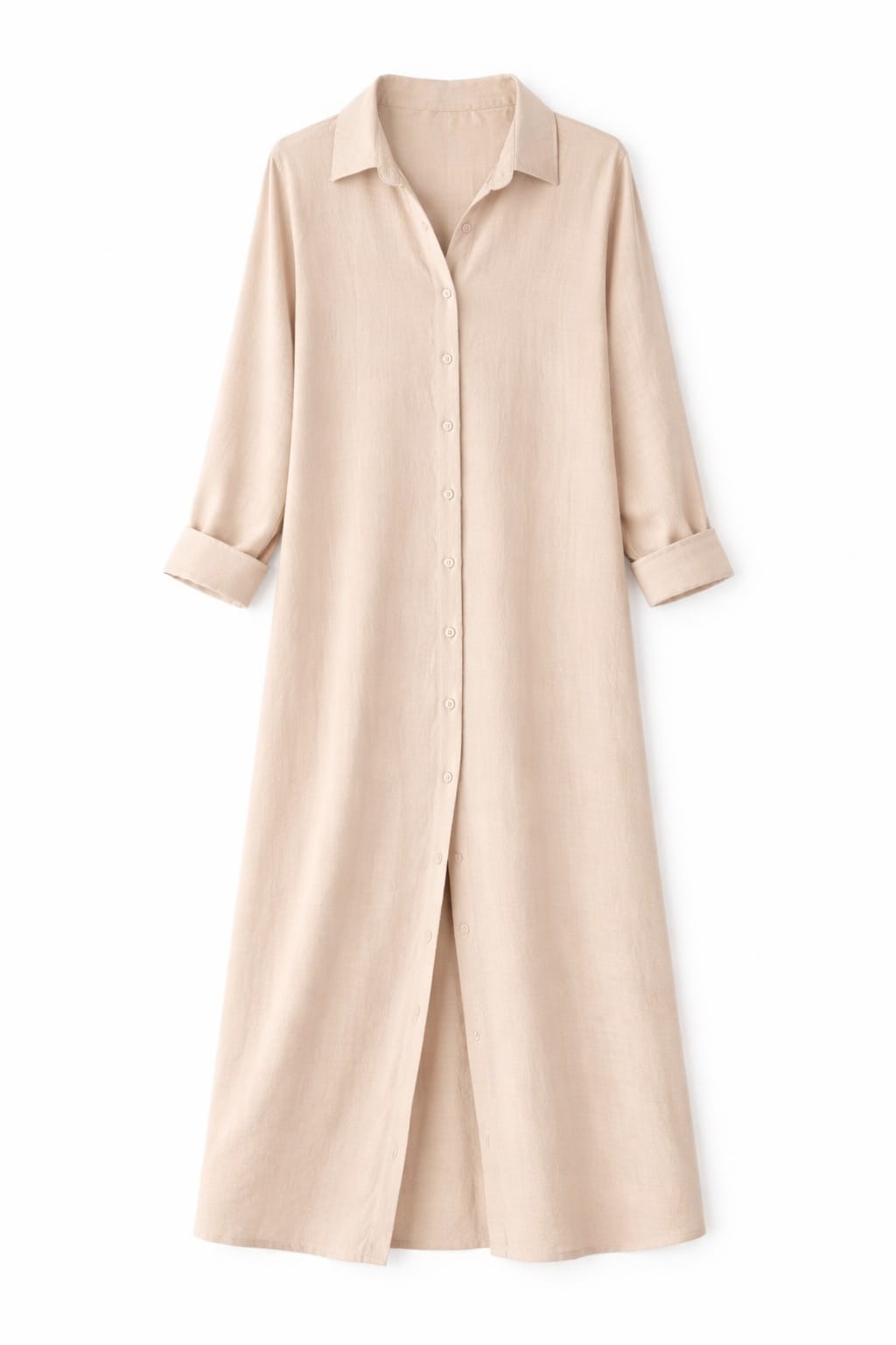 Beige Longline Shirt Dress