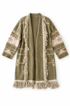 Aztec Olive Ruffle Cardigan
