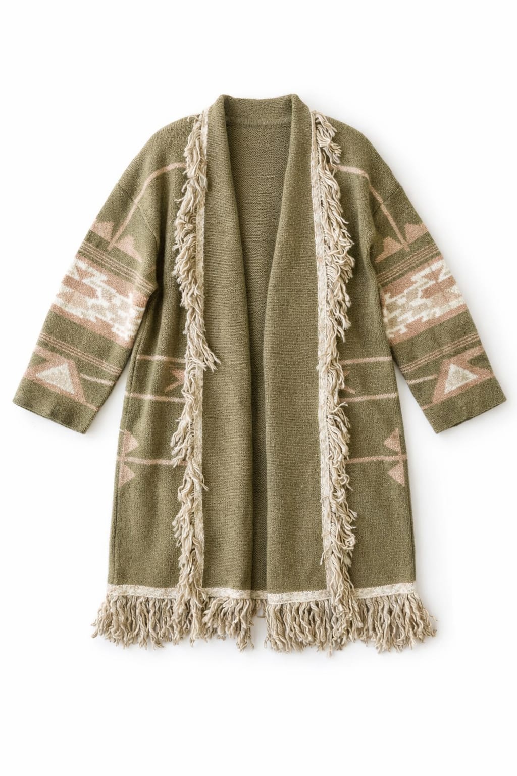 Aztec Olive Ruffle Cardigan