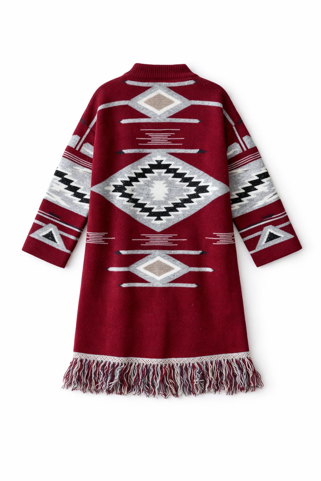 Aztec Burgundy Ruffle Cardigan