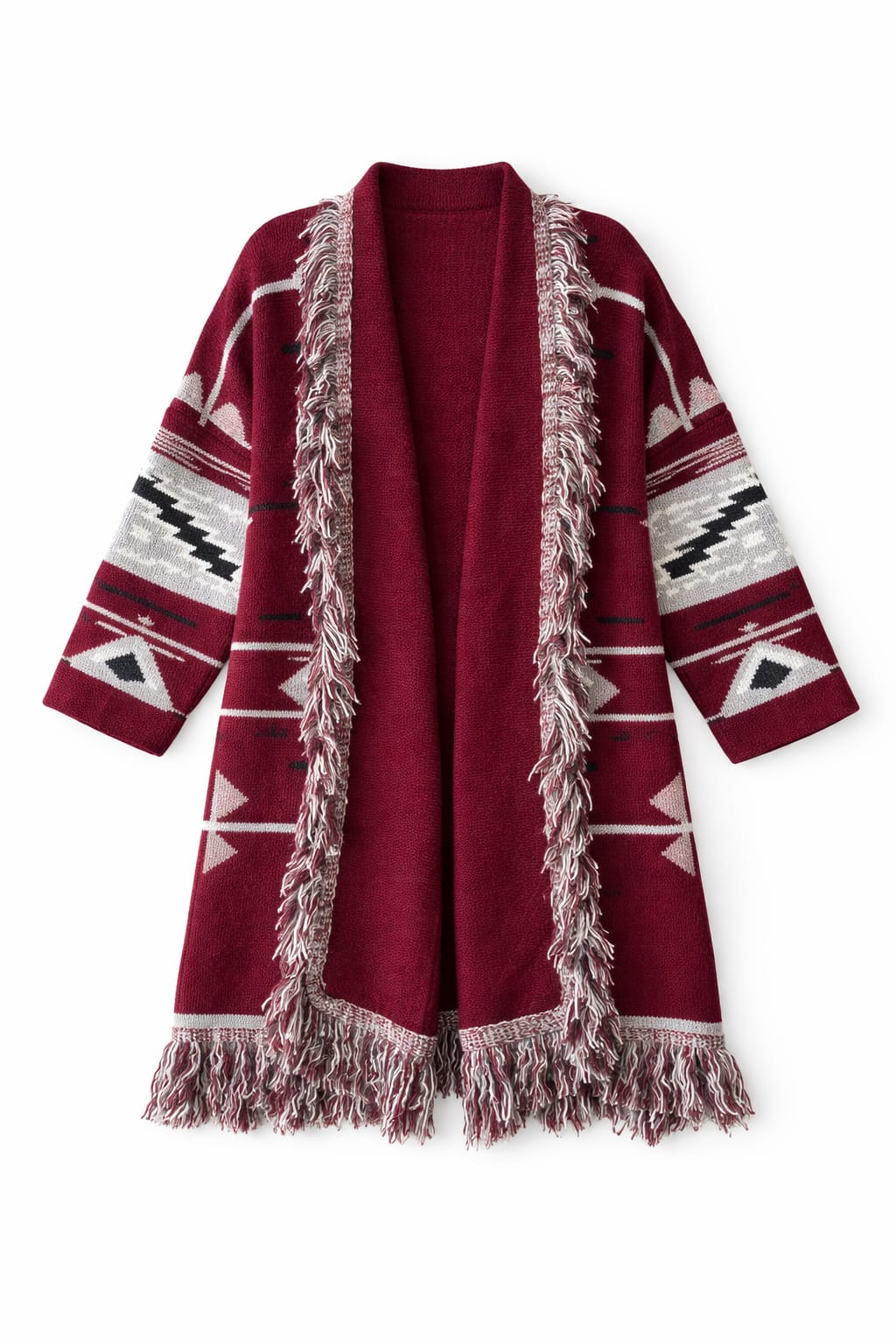 Aztec Burgundy Ruffle Cardigan