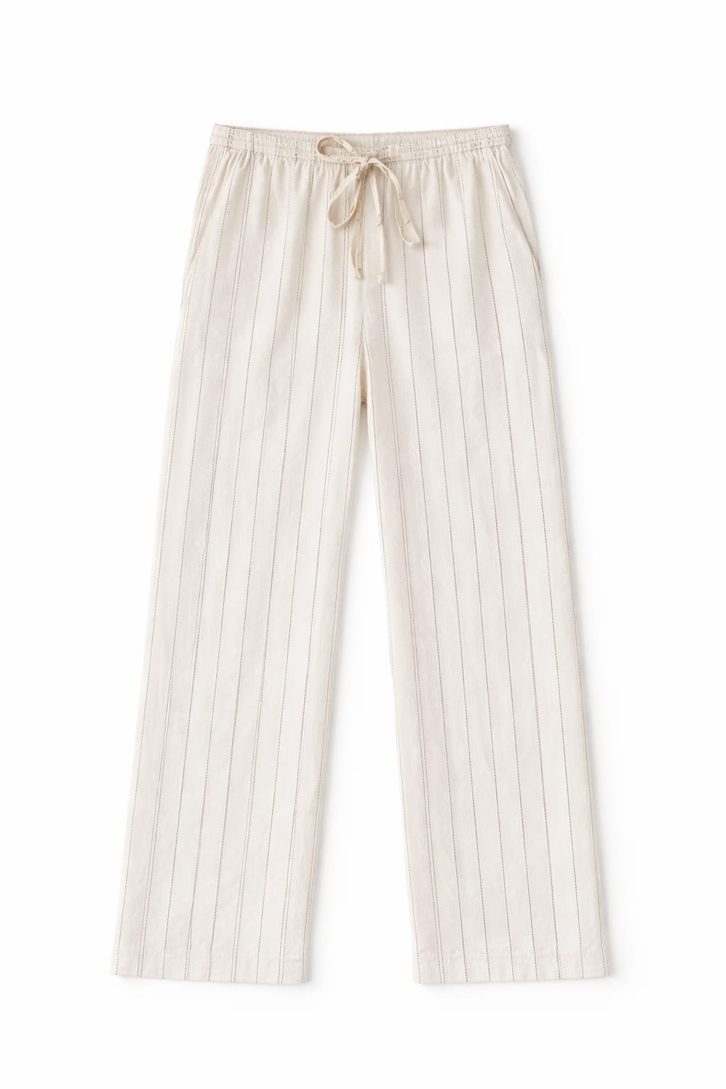 Beige Striped Rope Linen Pants