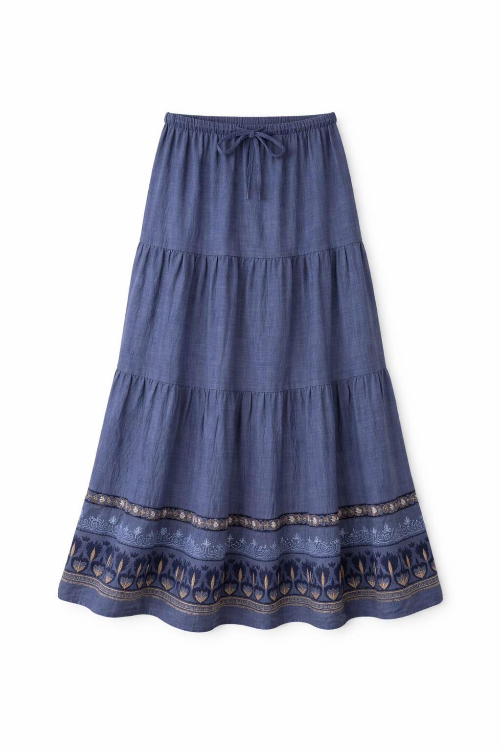 Navy Embroidered Detailed Tiered Skirt