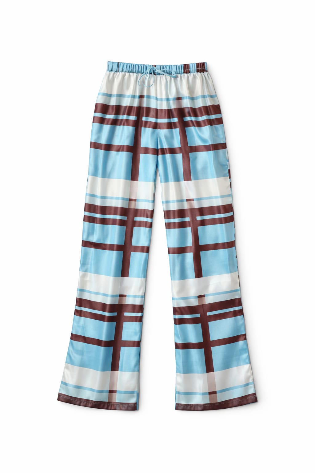 Baby Blue Plaid Satin Rope Pants