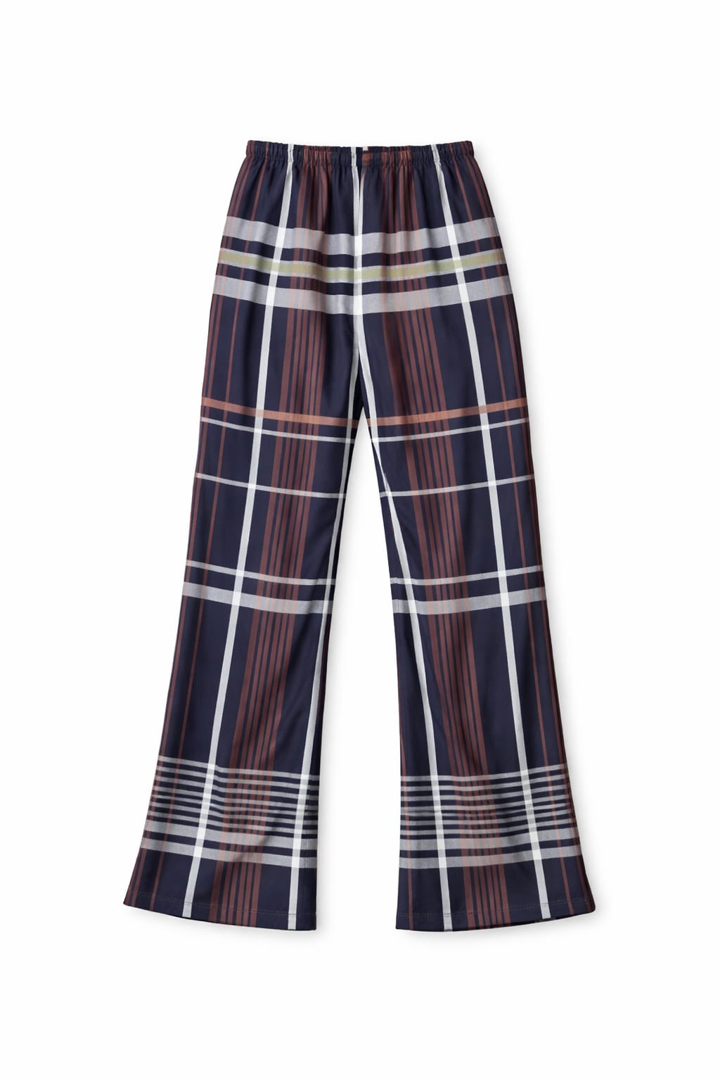 Navy Plaid Satin Rope Pants