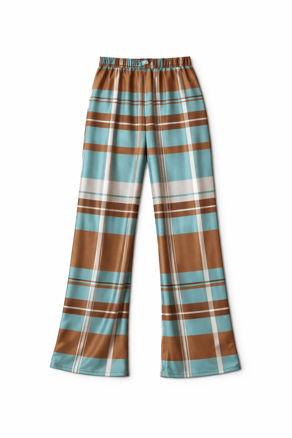 Camel Plaid Satin Rope Pants