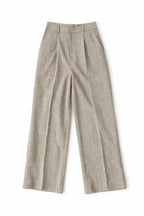 Beige Checkered Frillu Signature Pleated Pants