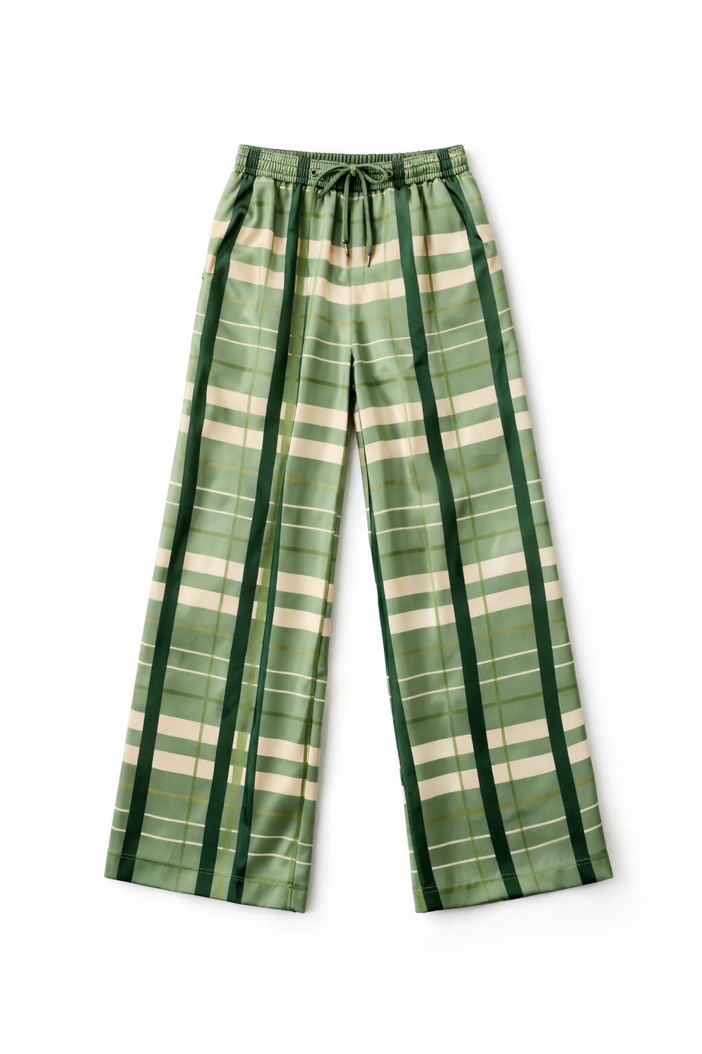 Green Plaid Satin Rope Pants