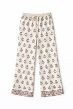 Beige Embroidered Linen Pants