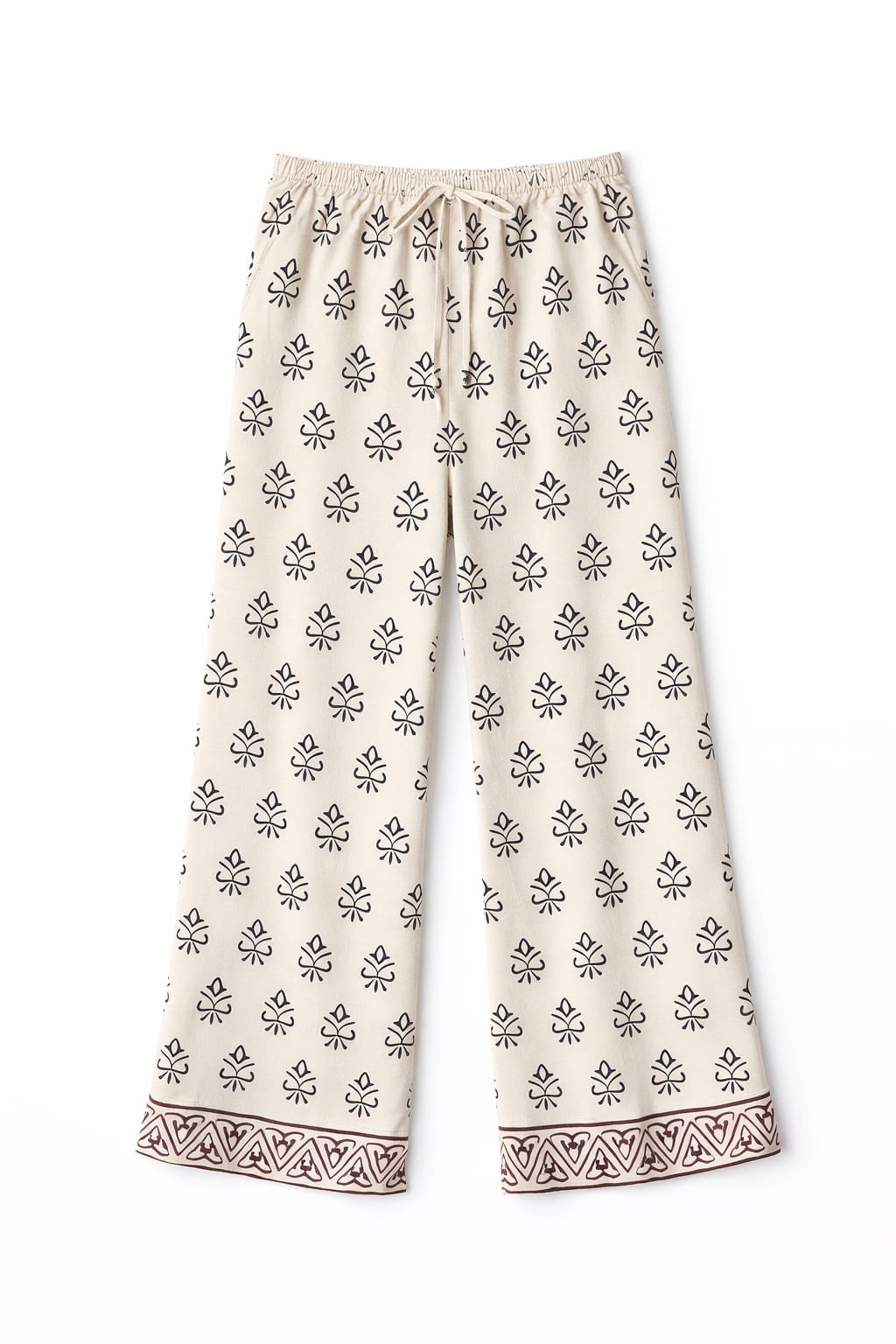 Beige Embroidered Linen Pants