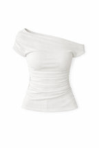 White 130 Off Shoulder Ruched Top