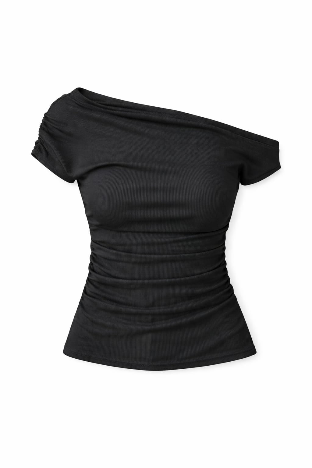 Black 130 Off Shoulder Ruched Top
