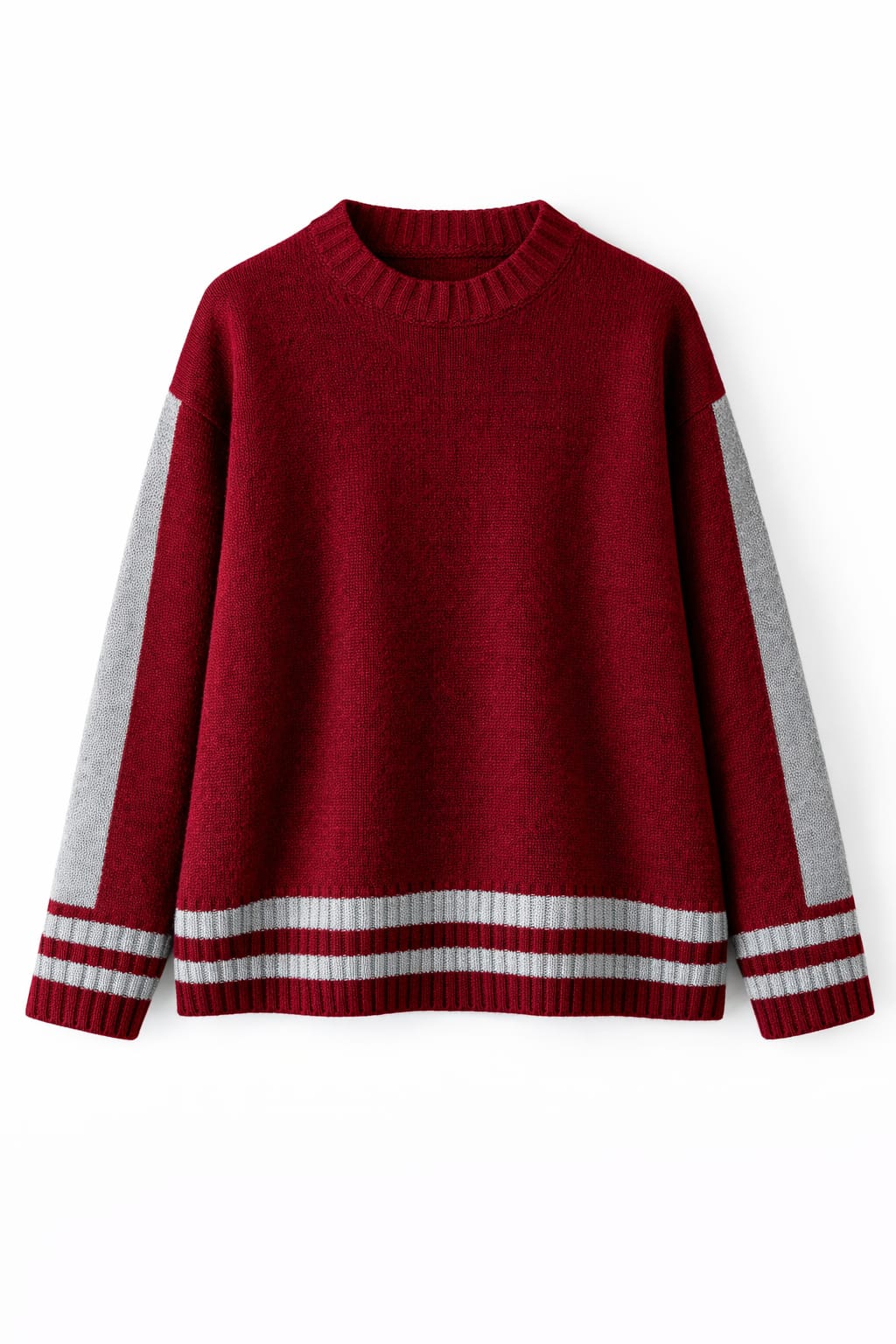 Burgundy Side Stripe Knit Pullover
