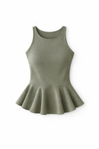 Olive Peplum Scuba Top