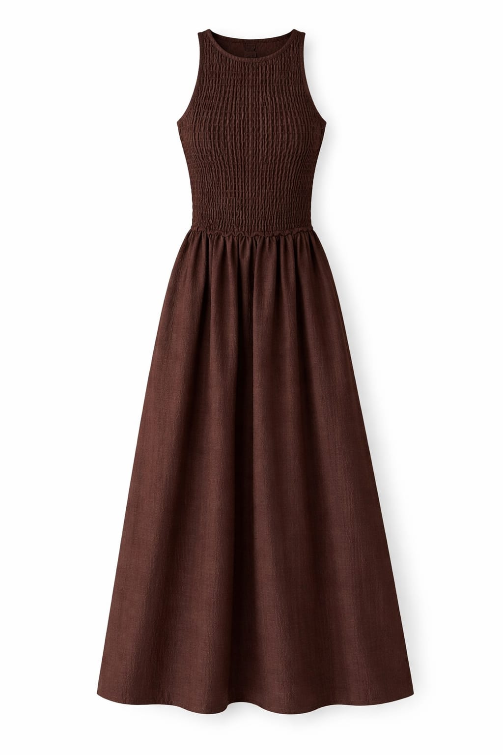 Chocolate Brown Crinkle Sleeveless  Dress