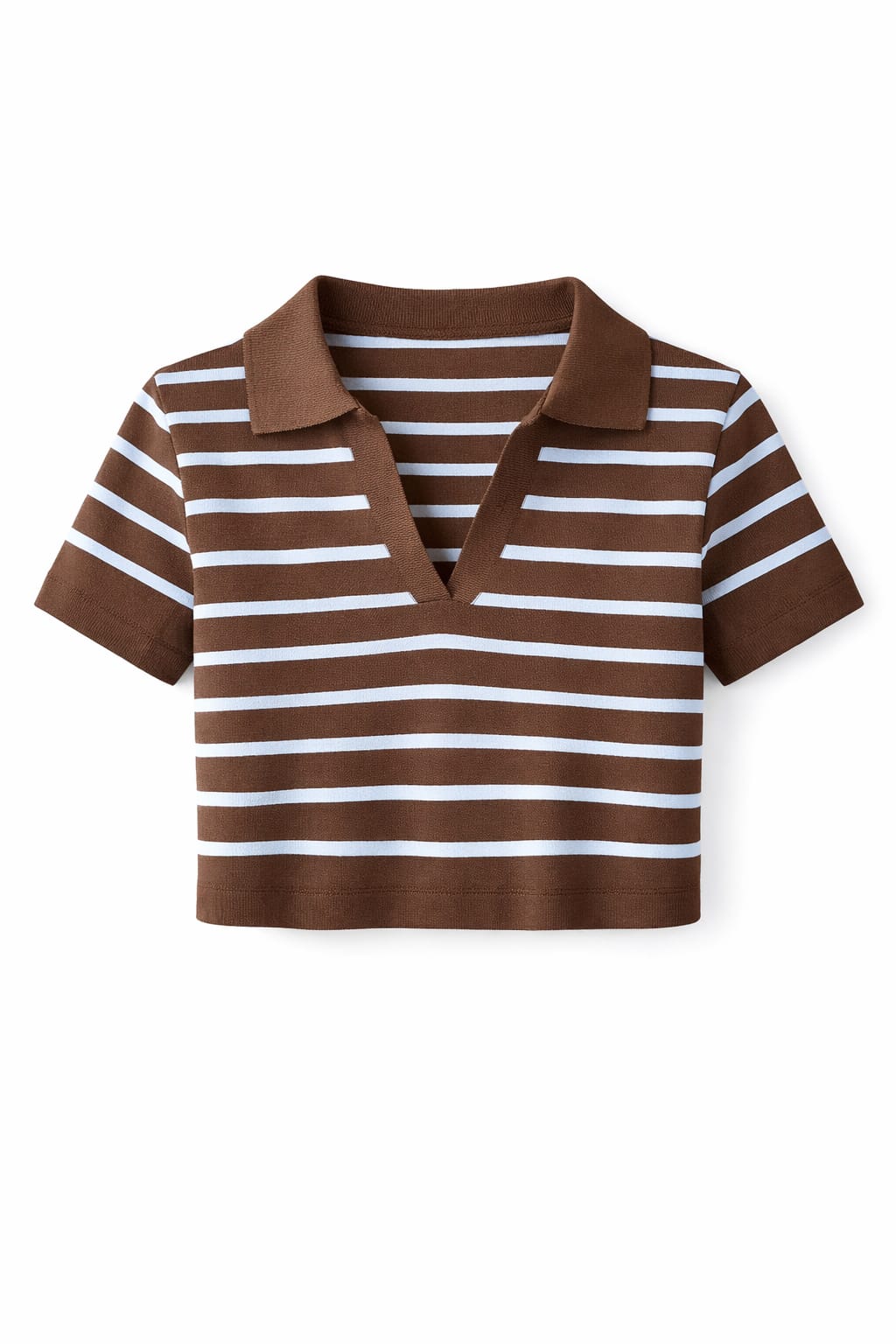 Brown Striped Signature Cropped Polo