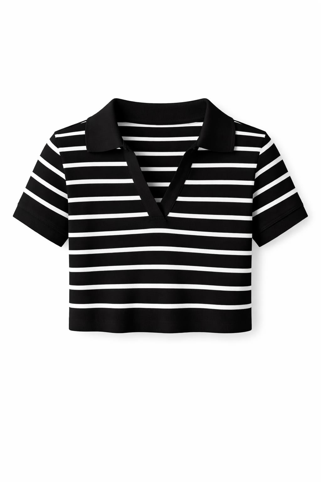 Black Striped Signature Cropped Polo