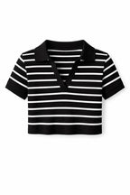 Black Striped Signature Cropped Polo