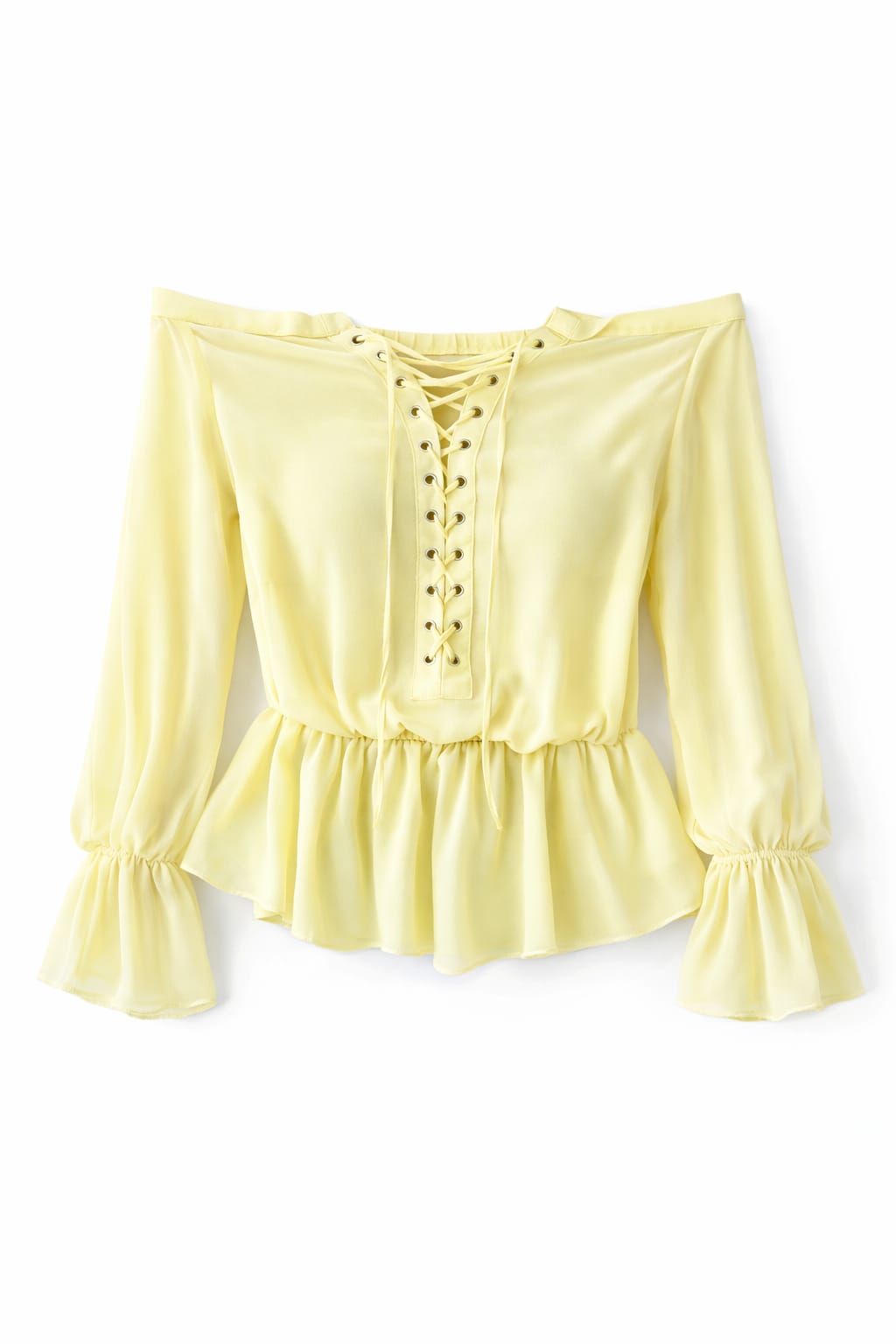 Yellow Criss Cross Tie Chiffon Blouse