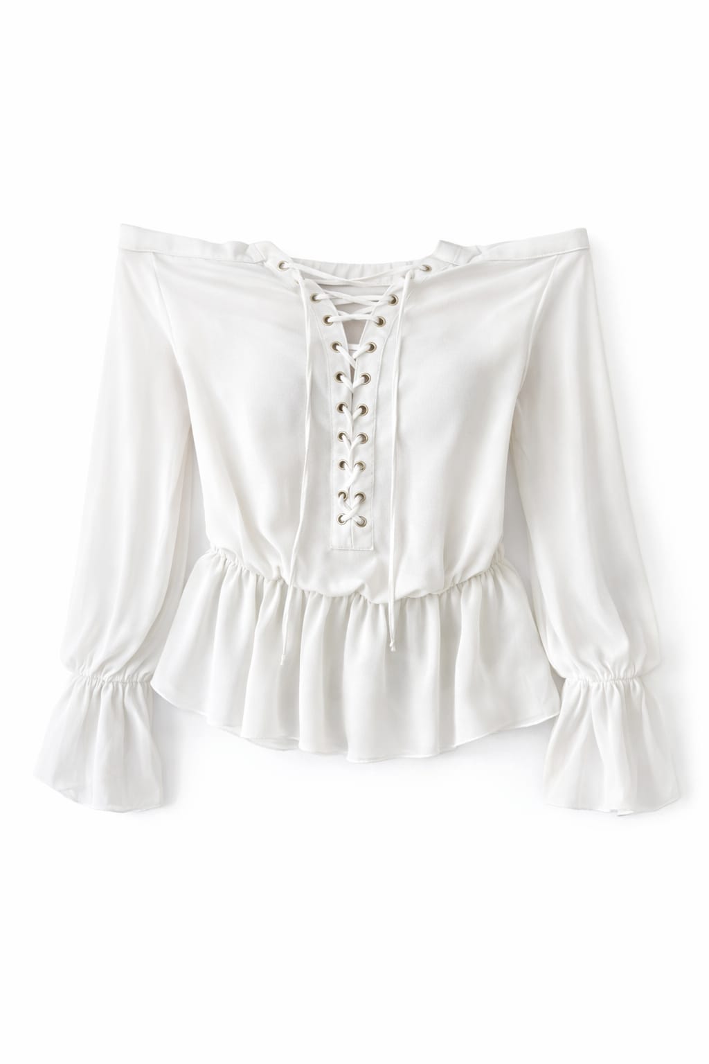 White Criss Cross Tie Chiffon Blouse