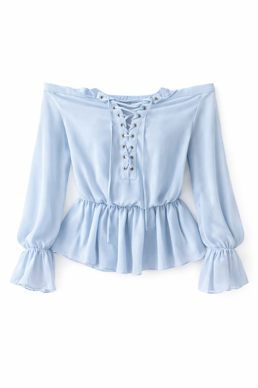 Baby Blue Criss Cross Tie Chiffon Blouse