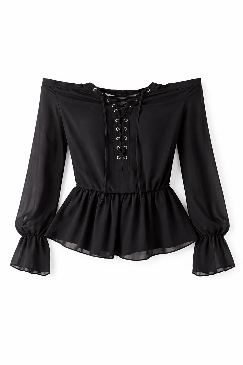 Black Criss Cross Tie Chiffon Blouse