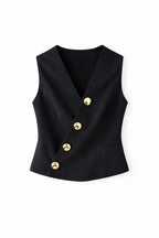 Black Twist Button Up Vest