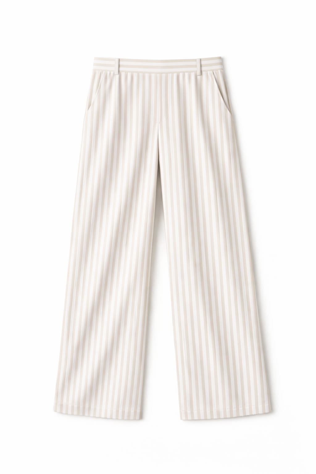 Beige Effortless Striped Pants