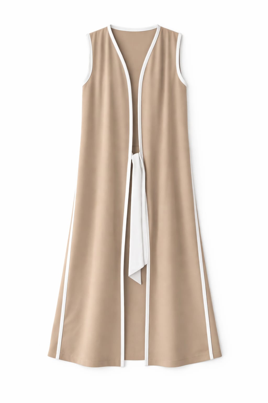 Beige Longline Tie Vest