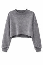 Grey Acid Wash Cropped High low Sweatshirt