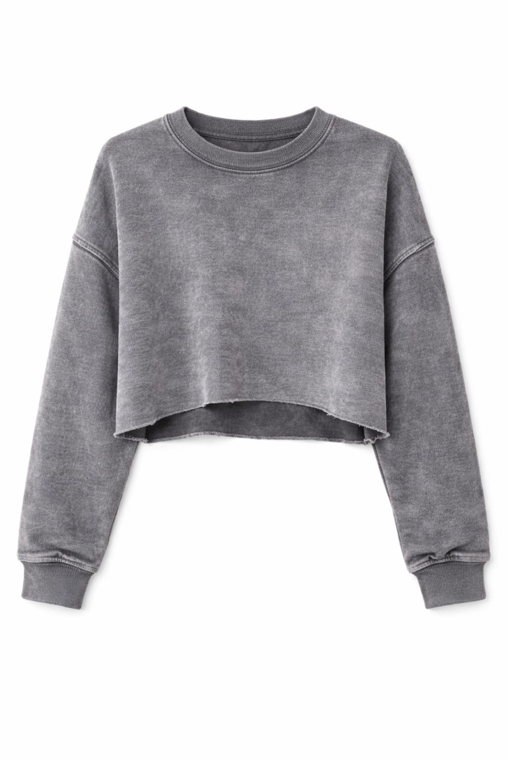 Grey Acid Wash Cropped High low Sweatshirt