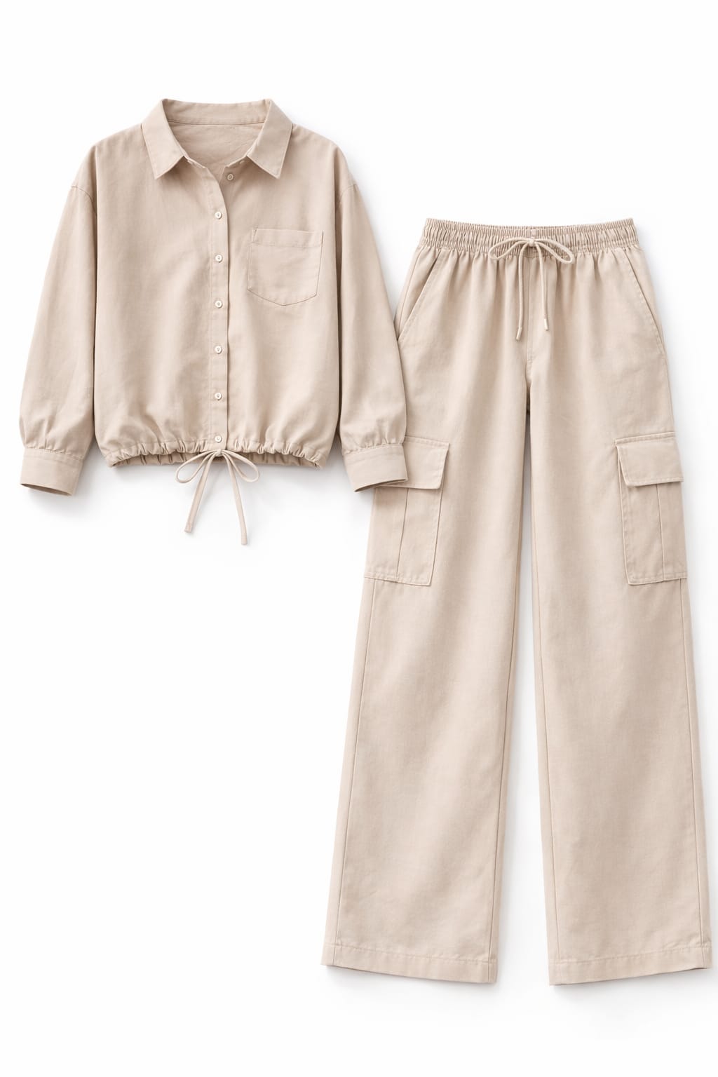 Beige Cargo Shirt Set