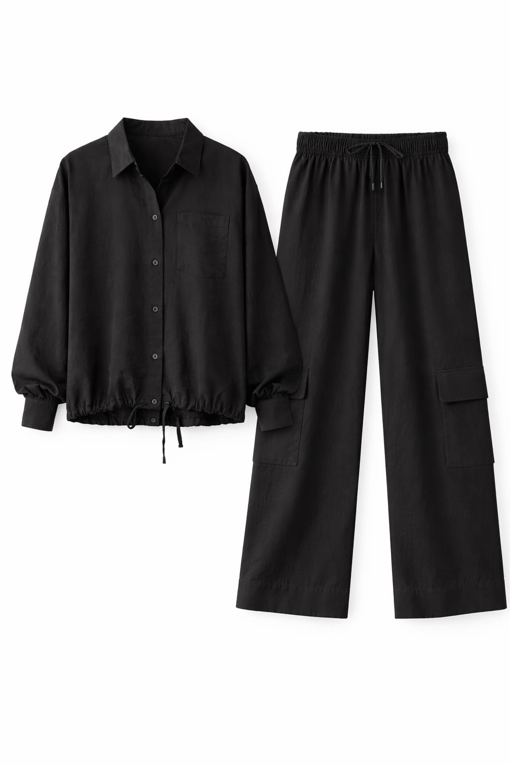 Black Cargo Shirt Set