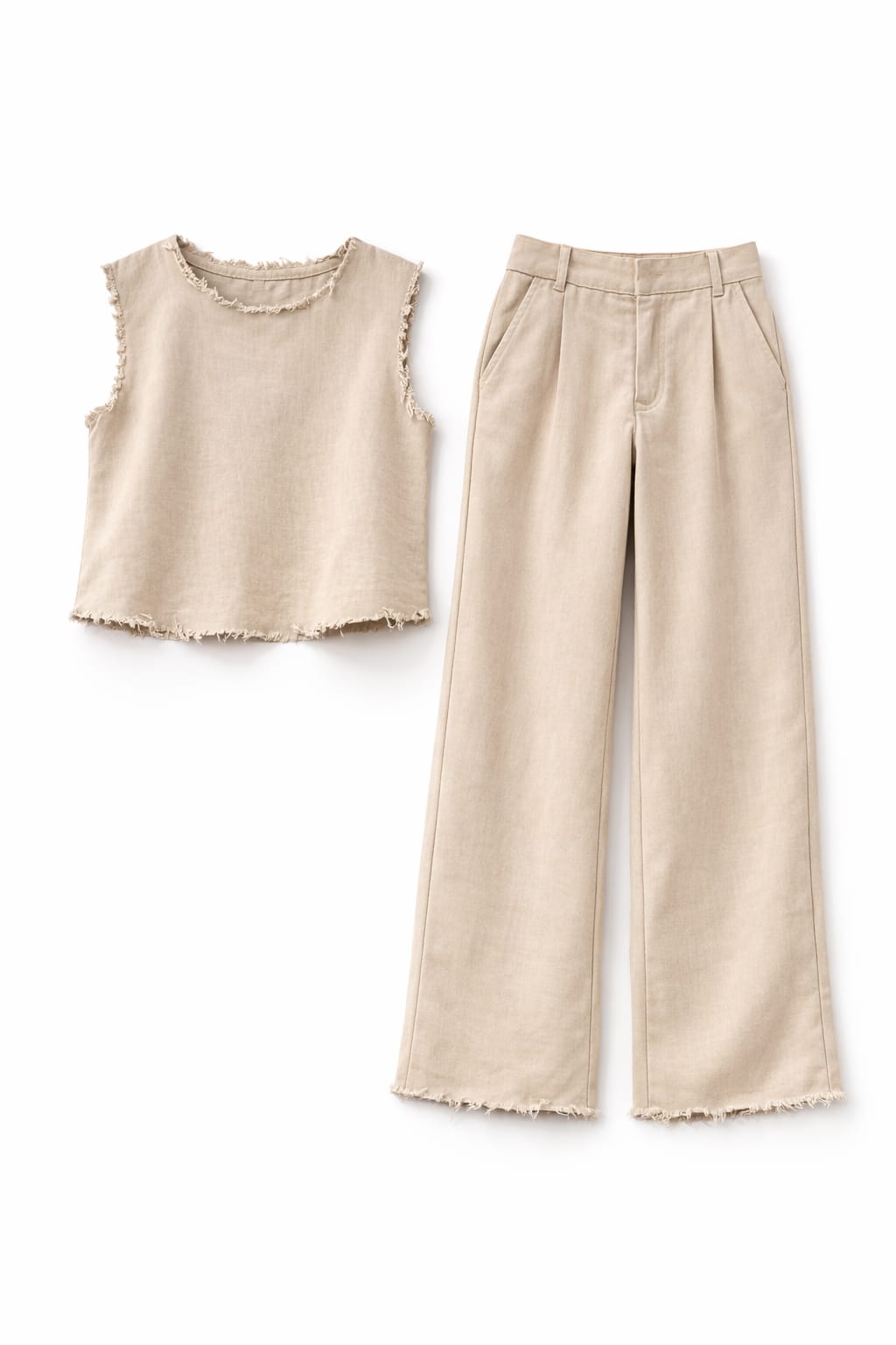 Beige Unhemmed Set