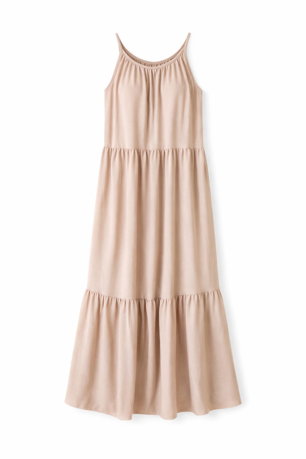Beige Simple Style Tiered Dress
