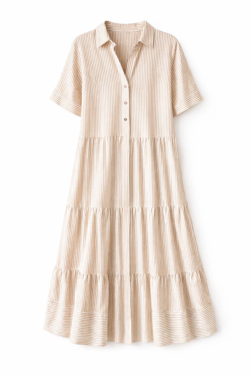 Beige Striped Shirt Dress